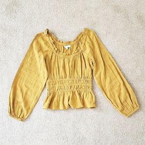 Sold. Mustard Yellow Golden Madewell Women's Long Sleeve Peasant Blouse Top